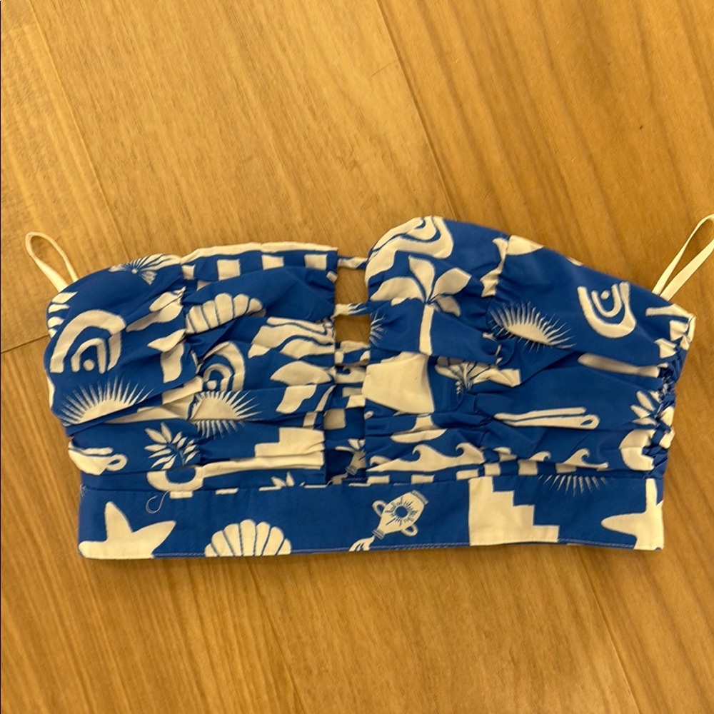 Blue and White Patterned Crop Top